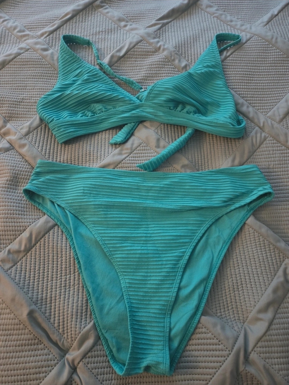 No Boundaries Teal Ribbed Bikini Set